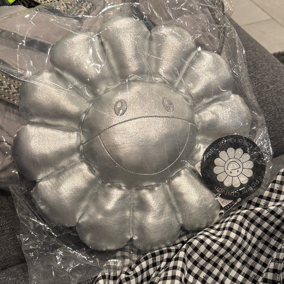 Silver Murakami flower pillow